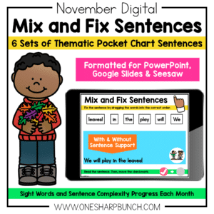 Digital November Pocket Chart Sentences | Predictable Sight Word Sentences