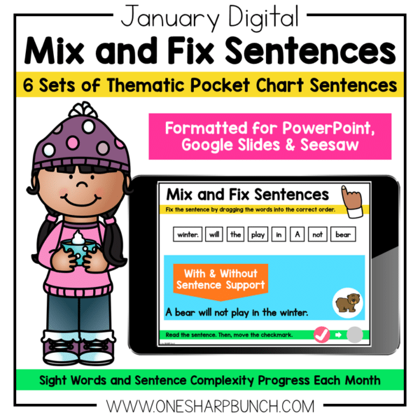 Digital January Pocket Chart Sentences | Predictable Sight Word Sentences