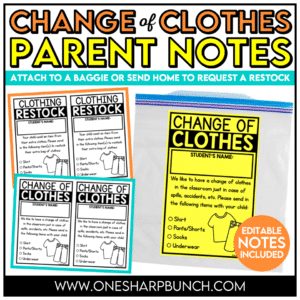 Make sending home and keeping track of extra clothes simple with these editable change of clothes notes! This resource includes an extra clothes note and label that are perfect for Open House, Meet the Teacher, Back to School Night, or the first week of school, plus a convenient restock note to use throughout the school year when students need fresh clothing items!