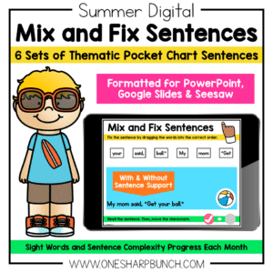 Digital Summer Pocket Chart Sentences | Predictable Sight Word Sentences