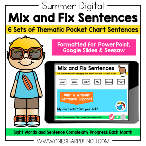 Digital Summer Pocket Chart Sentences | Predictable Sight Word Sentences