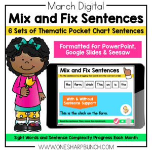 Digital March Pocket Chart Sentences | Predictable Sight Word Sentences