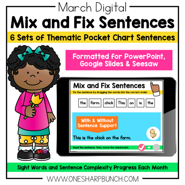 Digital March Pocket Chart Sentences | Predictable Sight Word Sentences