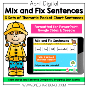 Digital April Pocket Chart Sentences | Predictable Sight Word Sentences