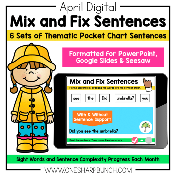 Digital April Pocket Chart Sentences | Predictable Sight Word Sentences