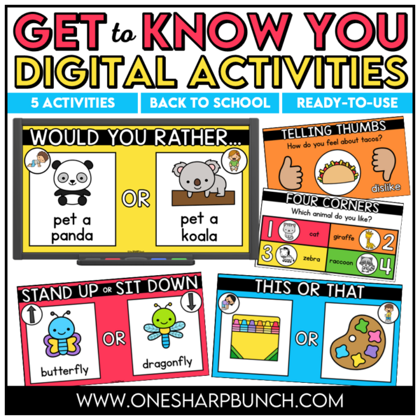 Digital Back to School Getting to Know You Activities Classroom Community All About Me First Day Ice Breakers Build classroom community from day one with these digital getting to know you activities! Perfect for back to school activities, the first week of school, classroom community building, get to know you, and all about me lessons, these interactive slides get students moving, talking, and learning about one another in a fun, engaging way. The beginning of the school year is busy enough, so these no-prep digital slides are ready to use—simply project them and start playing! Whether you're looking to break the ice, encourage participation, or add movement to your day, these engaging activities make it easy to create meaningful connections while keeping students actively involved!