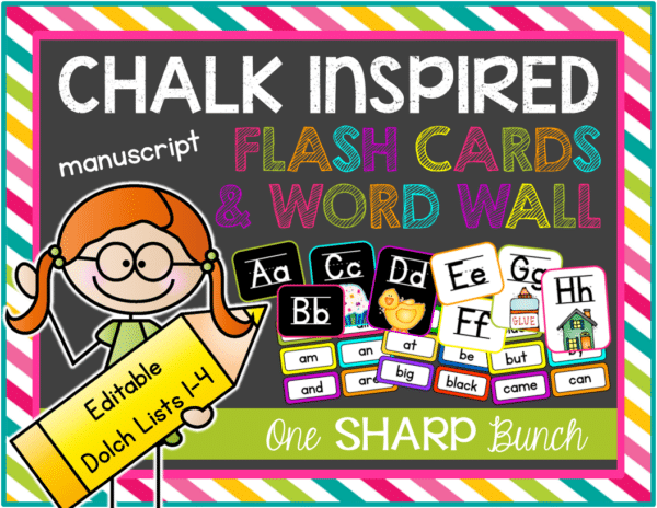 Chalk Inspired Alphabet Flash Cards & Editable Word Wall
