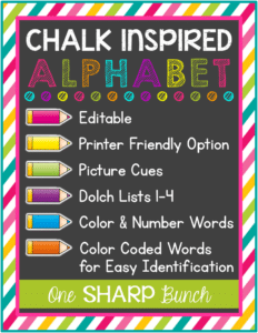 Chalk Inspired Alphabet Flash Cards & Editable Word Wall