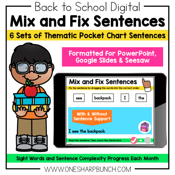Digital Back to School Pocket Chart Sentences | Predictable Sight Word Sentences