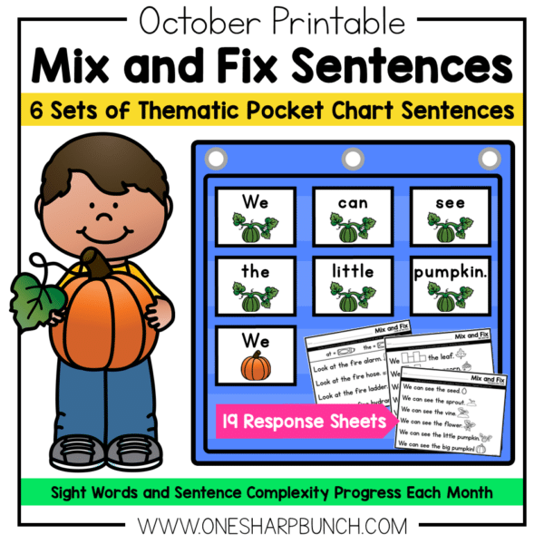 October Pocket Chart Sentences | Predictable Sight Word Sentences