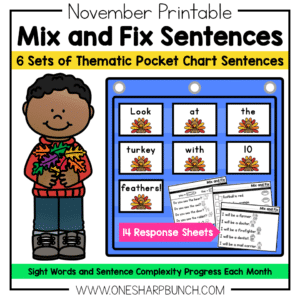 November Pocket Chart Sentences | Predictable Sight Word Sentences