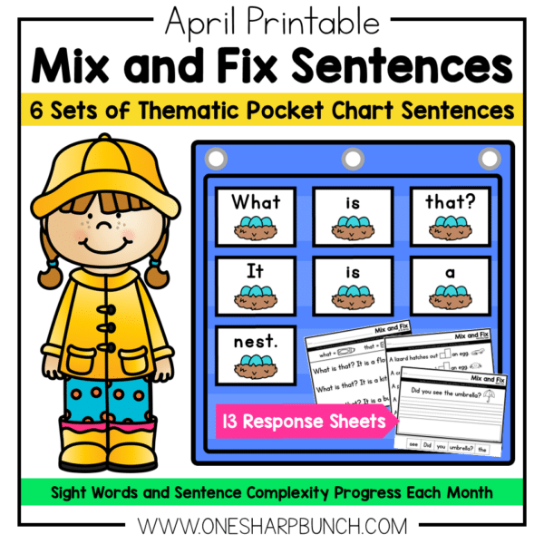 April Pocket Chart Sentences | Predictable Sight Word Sentences