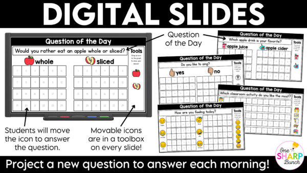 September Question of the Day Jumpstart your morning with simple attendance questions that get everyone talking! These printable and digital Question of the Day activities are the perfect way to add meaningful conversation and connection to your morning routine. Use these conversation starters during your morning meeting, morning work, or daily classroom routine as students answer questions, share their ideas, and get to know one another. With 30 engaging questions, you'll have an easy, no-prep activity ready to go!
