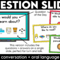 Jumpstart your morning with simple attendance questions that get everyone talking! These printable and digital Question of the Day activities are the perfect way to add meaningful conversation and connection to your morning routine. Use these conversation starters during your morning meeting, morning work, or daily classroom routine as students answer questions, share their ideas, and get to know one another. With 30 engaging questions, you'll have an easy, no-prep activity ready to go!