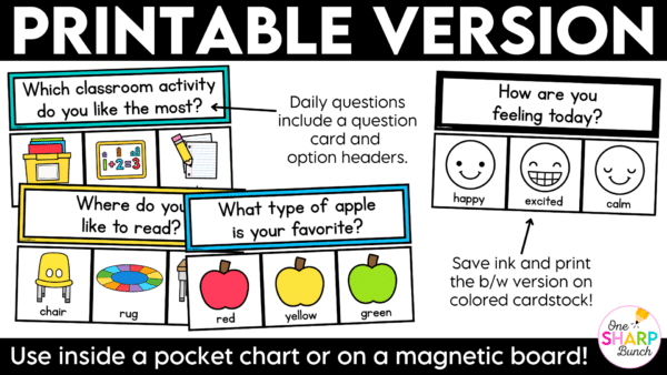 September Question of the Day Jumpstart your morning with simple attendance questions that get everyone talking! These printable and digital Question of the Day activities are the perfect way to add meaningful conversation and connection to your morning routine. Use these conversation starters during your morning meeting, morning work, or daily classroom routine as students answer questions, share their ideas, and get to know one another. With 30 engaging questions, you'll have an easy, no-prep activity ready to go!