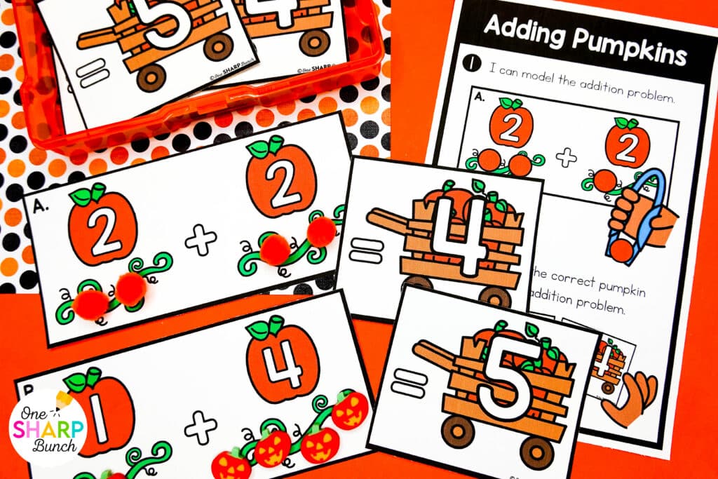 Add seasonal fun to your classroom with these pumpkin centers for kindergarten! These hands-on pumpkin activities for kids and pumpkin-themed centers make practicing important math and literacy skills engaging. Perfect for fall centers for kindergarten and fall kindergarten centers, they can also be used for morning tubs, fast finishers, and early finishers for meaningful, independent practice all fall long!