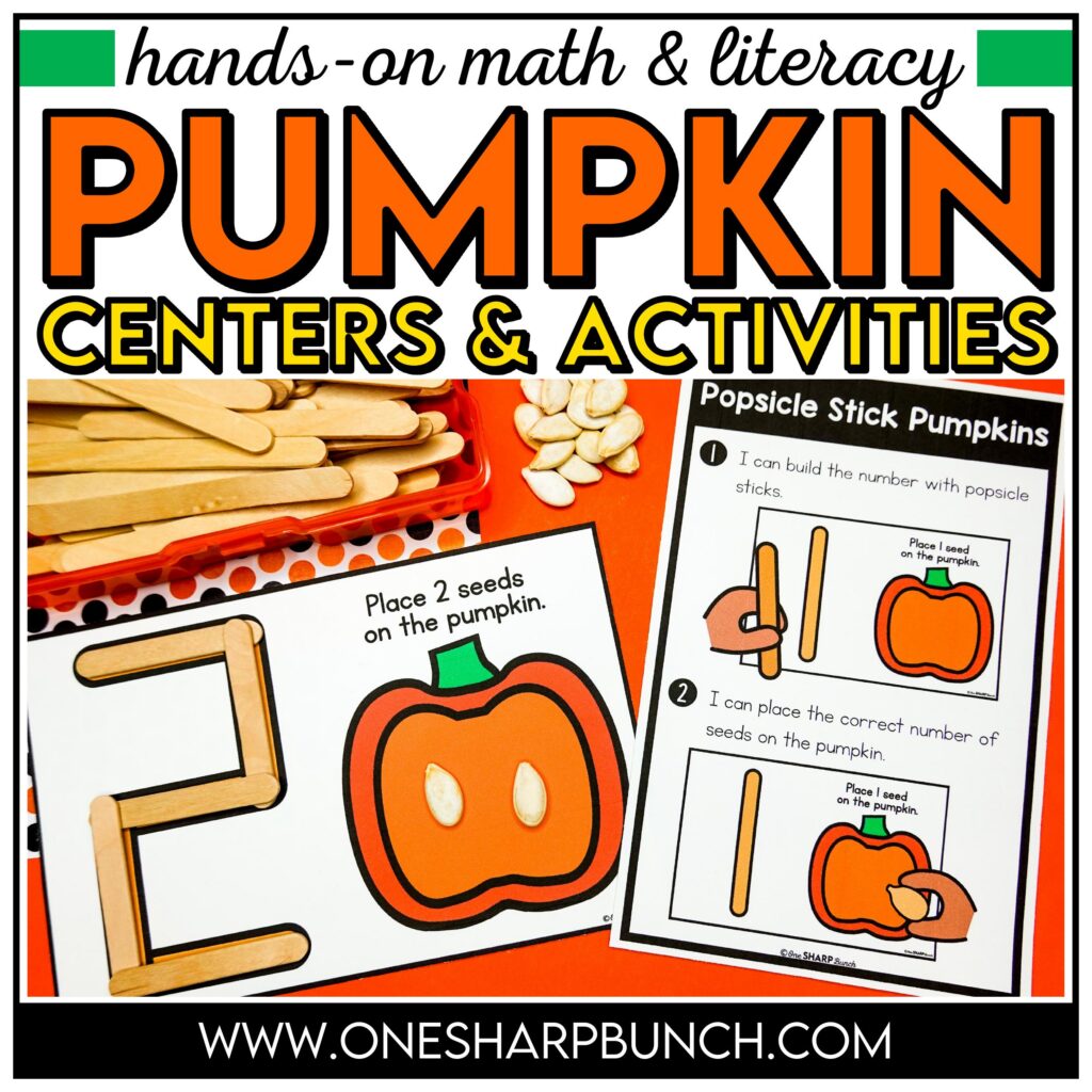 Add seasonal fun to your classroom with these pumpkin centers for kindergarten! These hands-on pumpkin activities for kids and pumpkin-themed centers make practicing important math and literacy skills engaging. Perfect for fall centers for kindergarten and fall kindergarten centers, they can also be used for morning tubs, fast finishers, and early finishers for meaningful, independent practice all fall long!