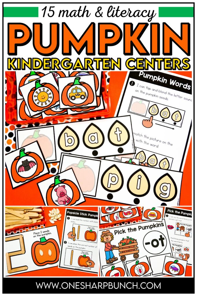 Add seasonal fun to your classroom with these pumpkin centers for kindergarten! These hands-on pumpkin activities for kids and pumpkin-themed centers make practicing important math and literacy skills engaging. Perfect for fall centers for kindergarten and fall kindergarten centers, they can also be used for morning tubs, fast finishers, and early finishers for meaningful, independent practice all fall long!