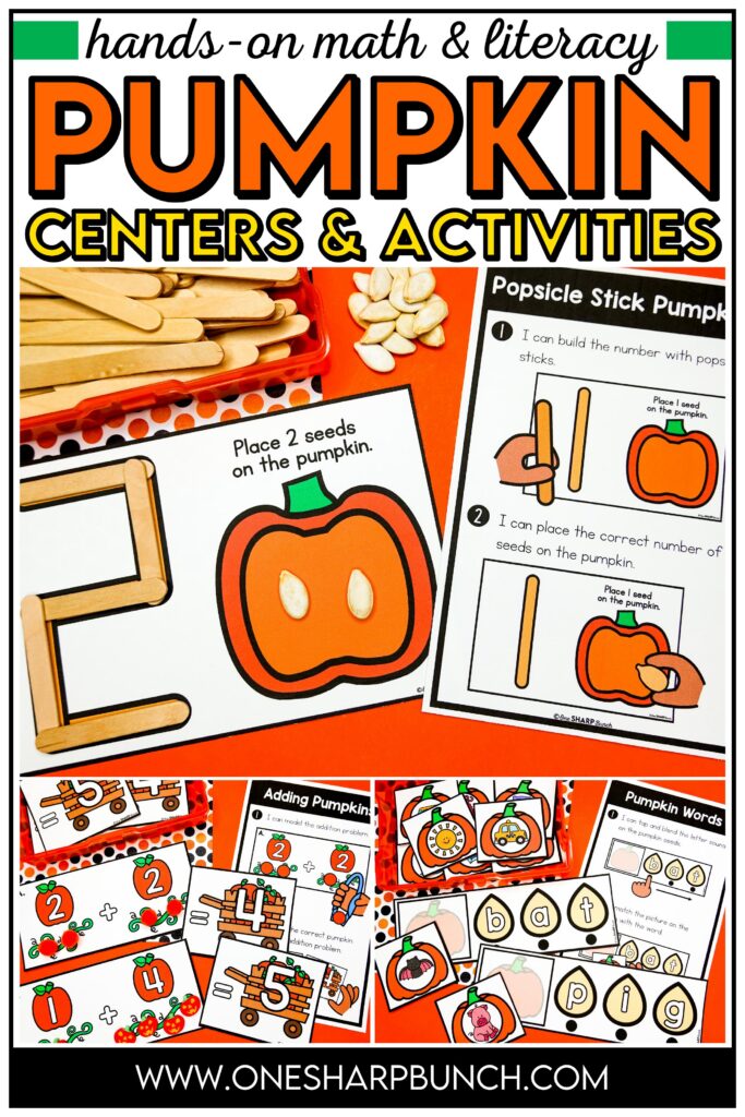 Add seasonal fun to your classroom with these pumpkin centers for kindergarten! These hands-on pumpkin activities for kids and pumpkin-themed centers make practicing important math and literacy skills engaging. Perfect for fall centers for kindergarten and fall kindergarten centers, they can also be used for morning tubs, fast finishers, and early finishers for meaningful, independent practice all fall long!