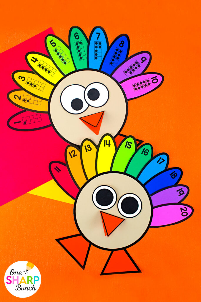 Gobble up some learning with these engaging turkey activities! This turkey craft for kids combines a number order turkey craft with a Turkey Trot math game for hands-on number sense practice. Perfect for turkey math centers, thanksgiving activities, and thanksgiving centers for kindergarten, this thanksgiving craft keeps students engaged while building important math skills. Add these activities to your fall centers for meaningful, seasonal learning!