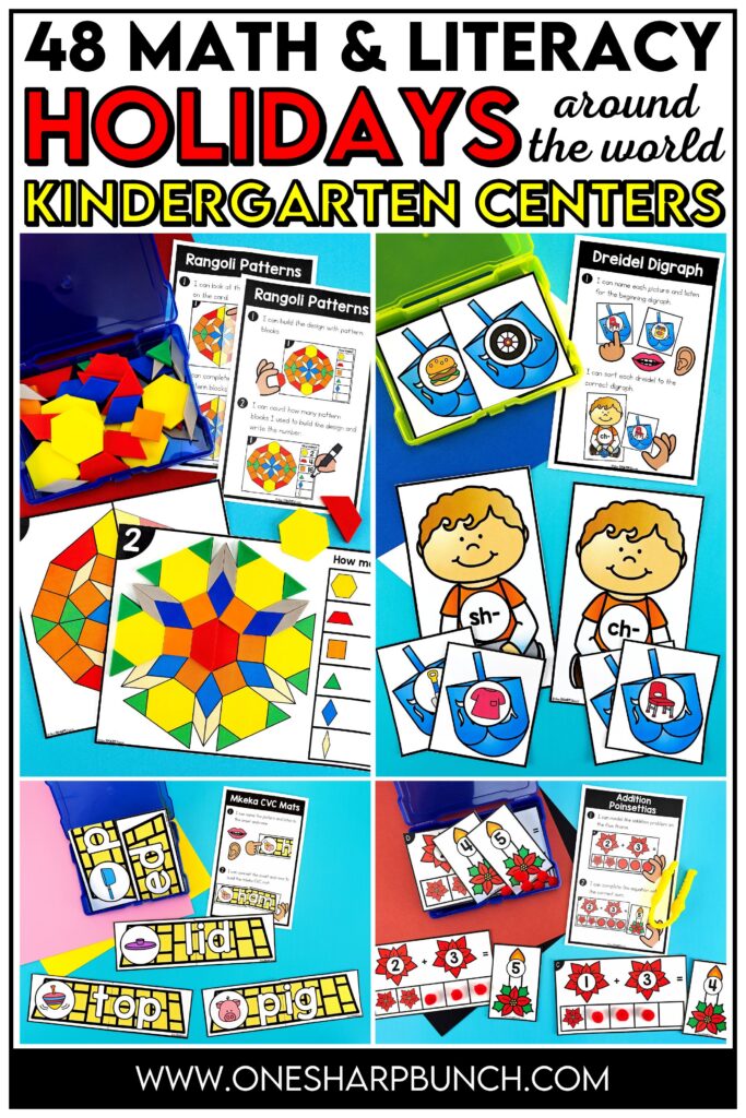 Bring the magic of the season into your classroom with these 48 Holidays Around the World kindergarten centers! With 24 literacy centers and 24 math centers, this collection makes it easy to add meaningful practice to your Christmas and Holidays Around the World activities. Students will explore 8 different holidays celebrated around the world while practicing a variety of essential literacy and math skills. Designed to span October through February, these kindergarten centers offer a fun, engaging, and inclusive way for kindergarteners to learn while celebrating the diverse traditions and holidays of the season!
