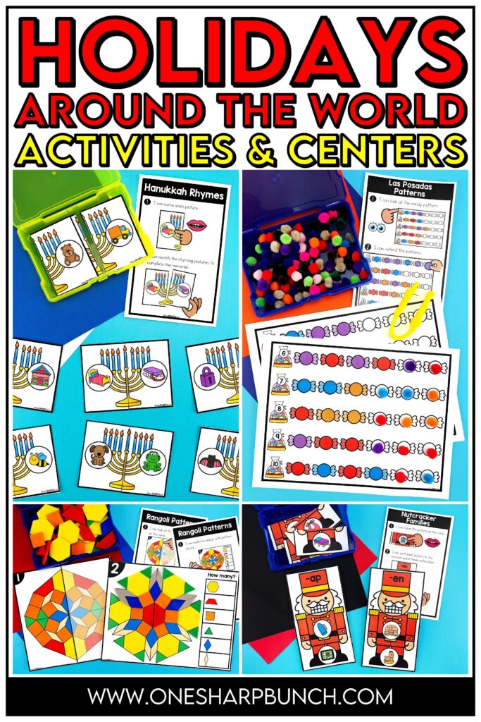 Bring the magic of the season into your classroom with these 48 Holidays Around the World kindergarten centers! With 24 literacy centers and 24 math centers, this collection makes it easy to add meaningful practice to your Christmas and Holidays Around the World activities. Students will explore 8 different holidays celebrated around the world while practicing a variety of essential literacy and math skills. Designed to span October through February, these kindergarten centers offer a fun, engaging, and inclusive way for kindergarteners to learn while celebrating the diverse traditions and holidays of the season!