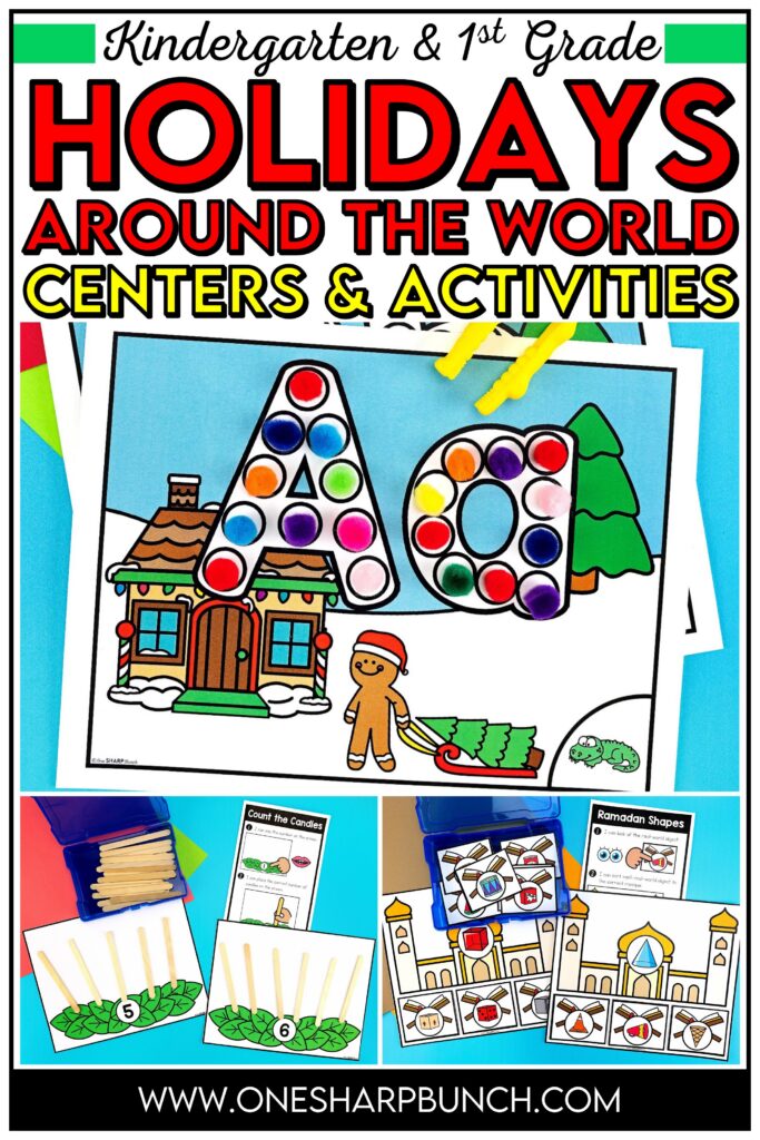 Bring the magic of the season into your classroom with these 48 Holidays Around the World kindergarten centers! With 24 literacy centers and 24 math centers, this collection makes it easy to add meaningful practice to your Christmas and Holidays Around the World activities. Students will explore 8 different holidays celebrated around the world while practicing a variety of essential literacy and math skills. Designed to span October through February, these kindergarten centers offer a fun, engaging, and inclusive way for kindergarteners to learn while celebrating the diverse traditions and holidays of the season!