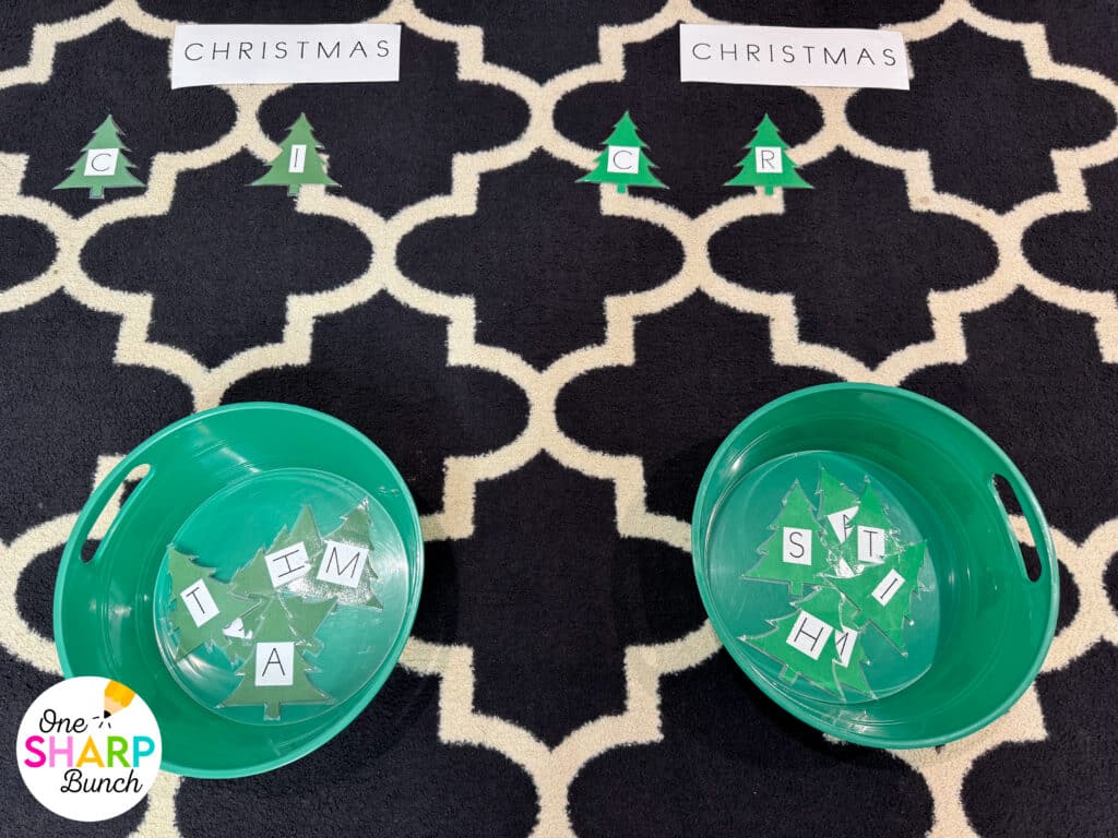 Throw an unforgettable classroom holiday party with these simple and inexpensive DIY Christmas party games for kids! These classroom winter party games include a snowman toss, snowman bowling, and jingle bell drop. All are great for strengthening fine motor skills while celebrating before winter break. Learn more about incorporating these classroom Christmas games for kids and Christmas activities into your classroom Christmas party stations!