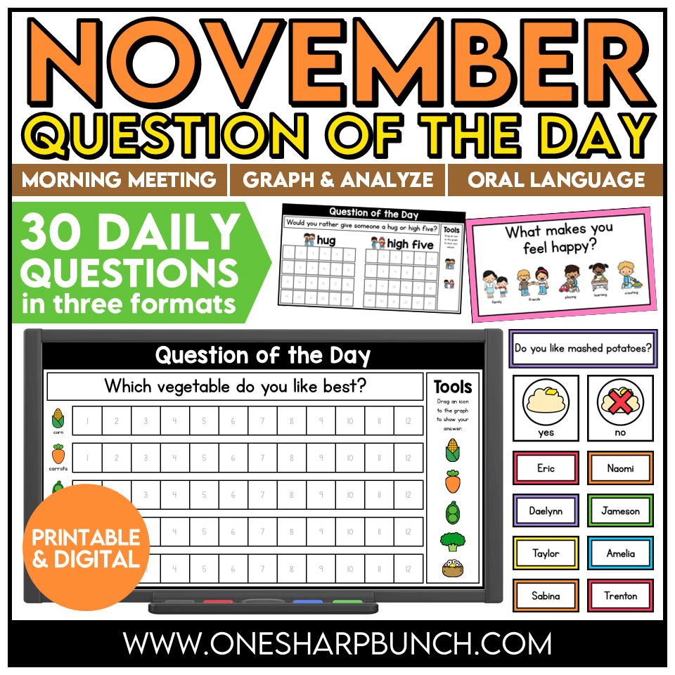 November Question of the Day Morning Meeting Slides for Classroom Community