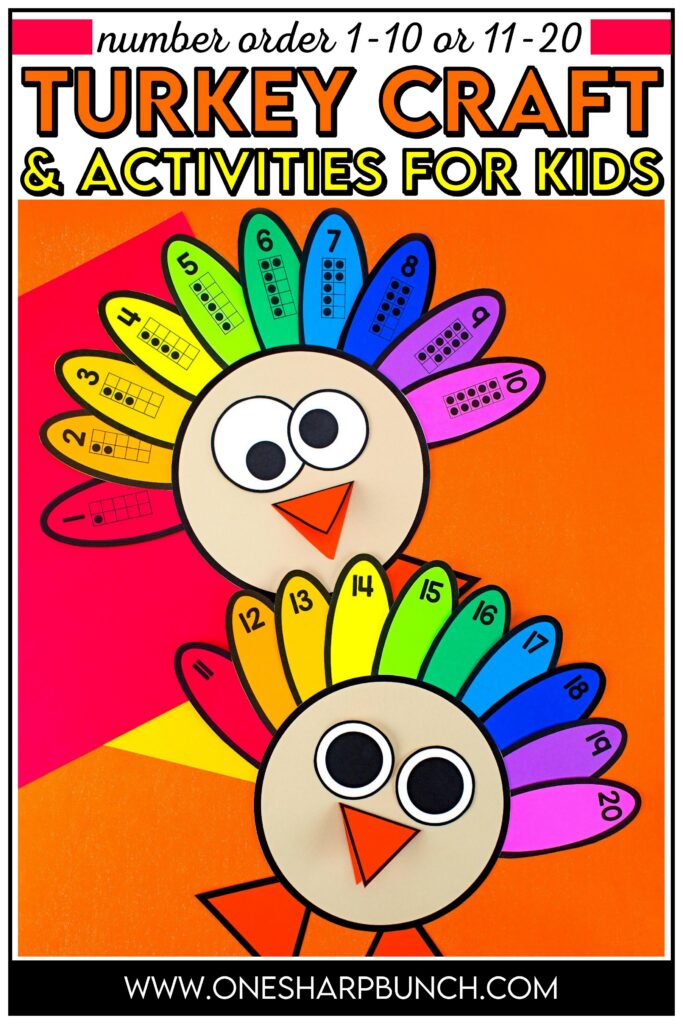 Gobble up some learning with these engaging turkey activities! This turkey craft for kids combines a number order turkey craft with a Turkey Trot math game for hands-on number sense practice. Perfect for turkey math centers, thanksgiving activities, and thanksgiving centers for kindergarten, this thanksgiving craft keeps students engaged while building important math skills. Add these activities to your fall centers for meaningful, seasonal learning!
